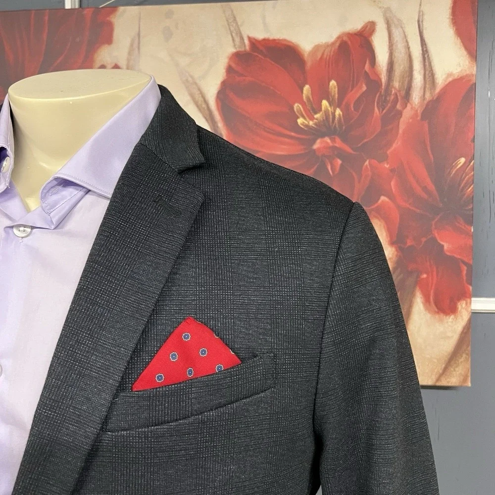 Banana Republic Blazer Mens 44R Slim Fit Jersey Poly Blend Stretch Dark Charcoal